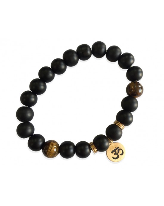 Aumkaara Positivity Bracelet with Tiger’s eye & Black onyx in gold Aumkaara Positivity Bracelet with Tiger’s eye & Black onyx in gold