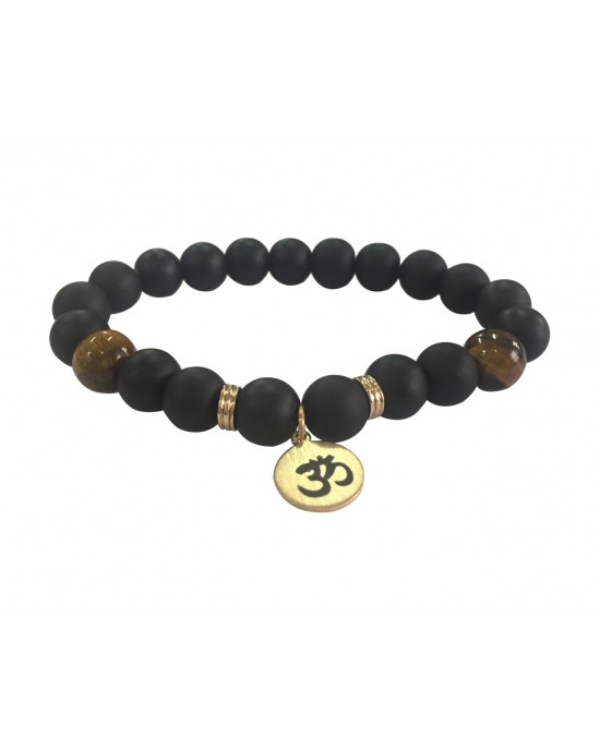Aumkaara Positivity Bracelet with Tiger’s eye & Black onyx in gold Aumkaara Positivity Bracelet with Tiger’s eye & Black onyx in gold