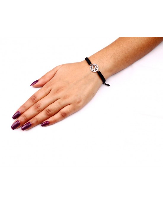 Om Bracelet in 92.5 Silver with a Diamond on Nylon Thread Om Bracelet in 92.5 Silver with a Diamond on Nylon Thread