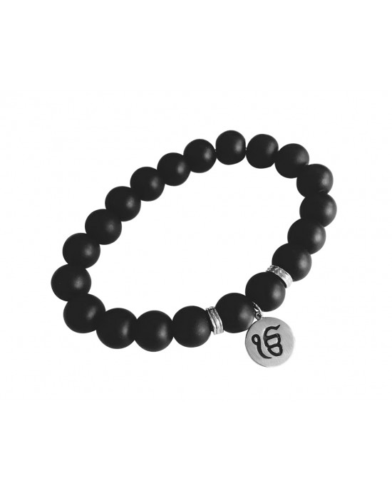 Silver Ik onkar bracelet on onyx beads Silver Ik onkar bracelet on onyx beads
