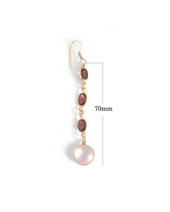 Elegant Long earrings with Rose quartz and garnet Elegant Long earrings with Rose quartz and garnet