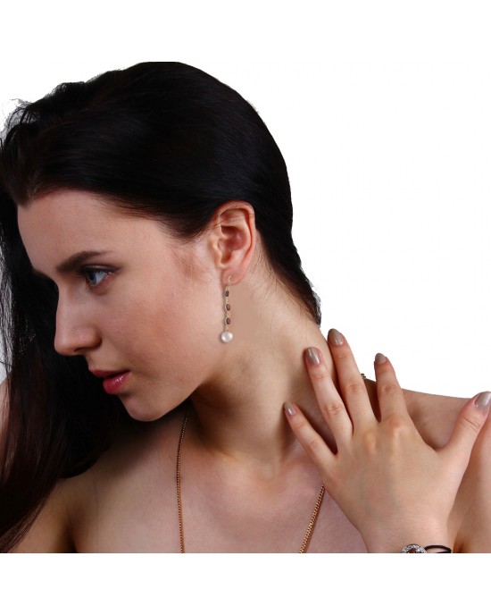 Elegant Long earrings with Rose quartz and garnet Elegant Long earrings with Rose quartz and garnet