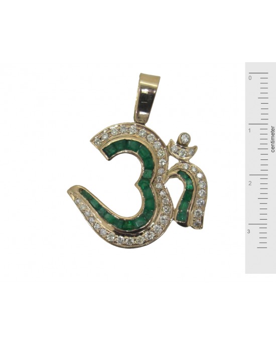 Om Pendant in Gold with Emeralds and Diamonds Om Pendant in Gold with Emeralds and Diamonds