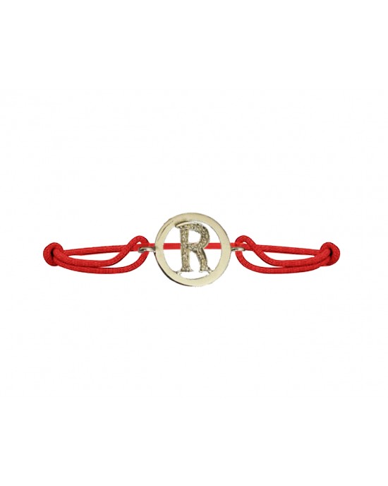 Alphabet R Bracelet in 925 Silver with Diamonds on Size Adjustable Nylon Thread Alphabet R Bracelet in 925 Silver with Diamonds on Size Adjustable Nylon Thread