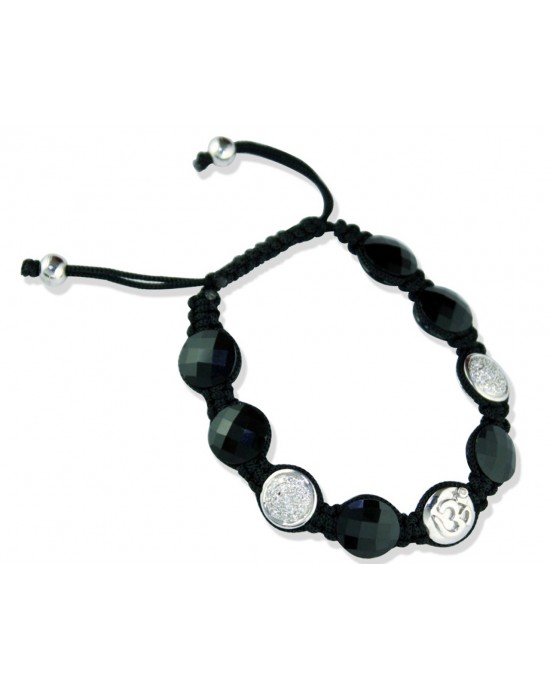 Om Bracelet with 2 Diamond Beads in Silver & Onyx Om Bracelet with 2 Diamond Beads in Silver & Onyx