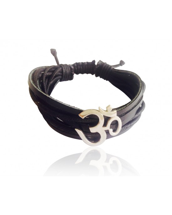 Wide Om Bracelet in Silver