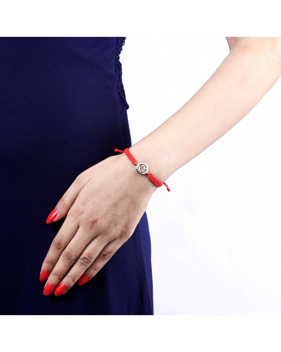 Aum Bracelet in Silver with Diamonds on Nylon Braided Thread from Aumkaara Aum Bracelet in Silver with Diamonds on Nylon Braided Thread from Aumkaara
