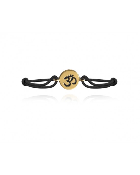 Auspicious Om Bracelet in 14k Gold for New Born Baby on adjustable black thread nazaria Auspicious Om Bracelet in 14k Gold for New Born Baby on adjustable black thread nazaria