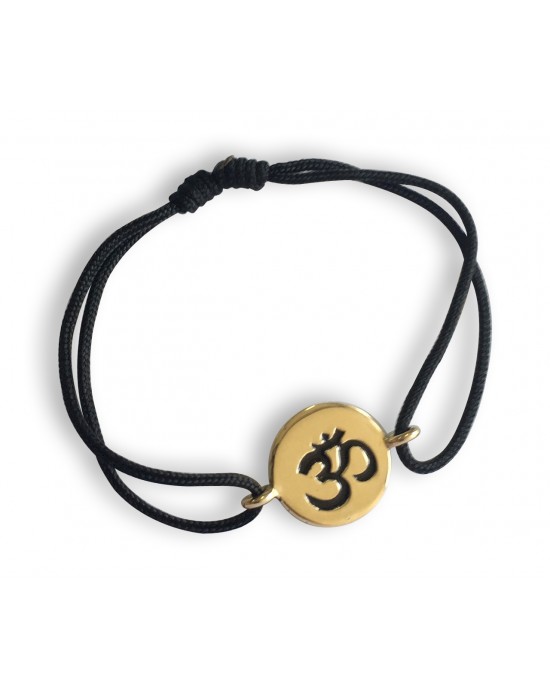Auspicious Om Bracelet in 14k Gold for New Born Baby on adjustable black thread nazaria Auspicious Om Bracelet in 14k Gold for New Born Baby on adjustable black thread nazaria
