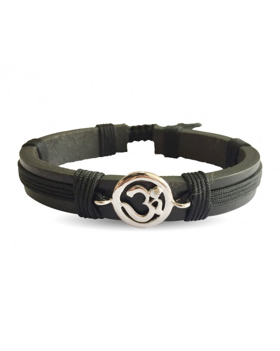 Auspicious Aum Bracelet in silver for Boys On Leather & Nylon Cord Auspicious Aum Bracelet in silver for Boys On Leather & Nylon Cord