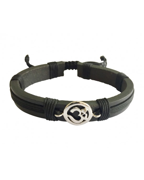 Auspicious Aum Bracelet in silver for Boys On Leather & Nylon Cord Auspicious Aum Bracelet in silver for Boys On Leather & Nylon Cord