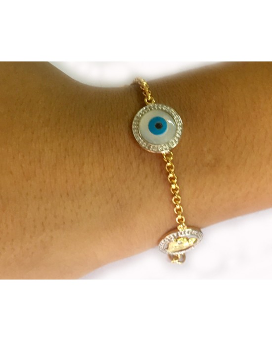 Evil Eye, Aum, Shiv Trishul and ShivLing and Sai Ram all in one, gold bracelet with diamonds Evil Eye, Aum, Shiv Trishul and ShivLing and Sai Ram all in one, gold bracelet with diamonds
