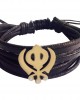 Gold Khanda Bracelet for Men on wide leather band Gold Khanda Bracelet for Men on wide leather band