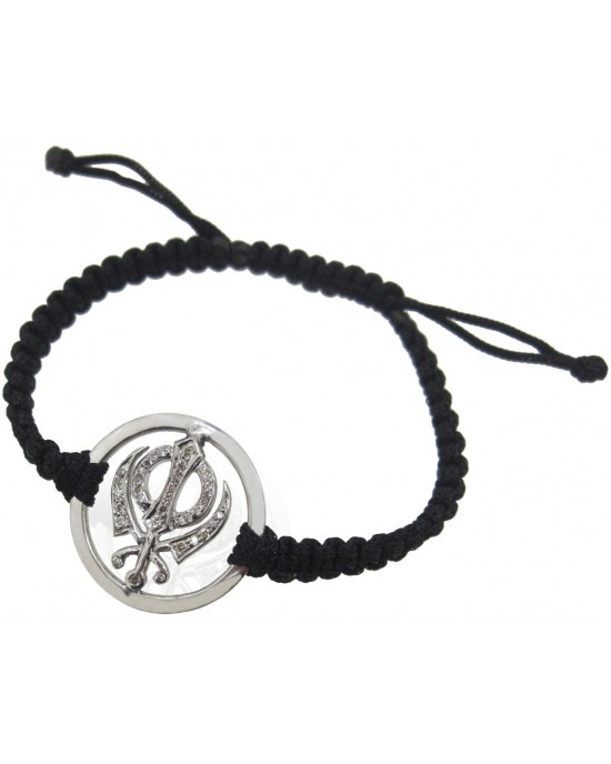 Khanda Bracelet in Silver with Plain Border & Studded with 34 Diamonds Khanda Bracelet in Silver with Plain Border & Studded with 34 Diamonds
