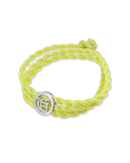 Ik Onkaar Bracelet in Silver with Diamonds on Braided Thread Ik Onkaar Bracelet in Silver with Diamonds on Braided Thread