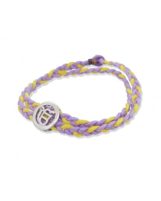 Ik Onkaar Bracelet in Silver with Diamonds on Braided Thread Ik Onkaar Bracelet in Silver with Diamonds on Braided Thread