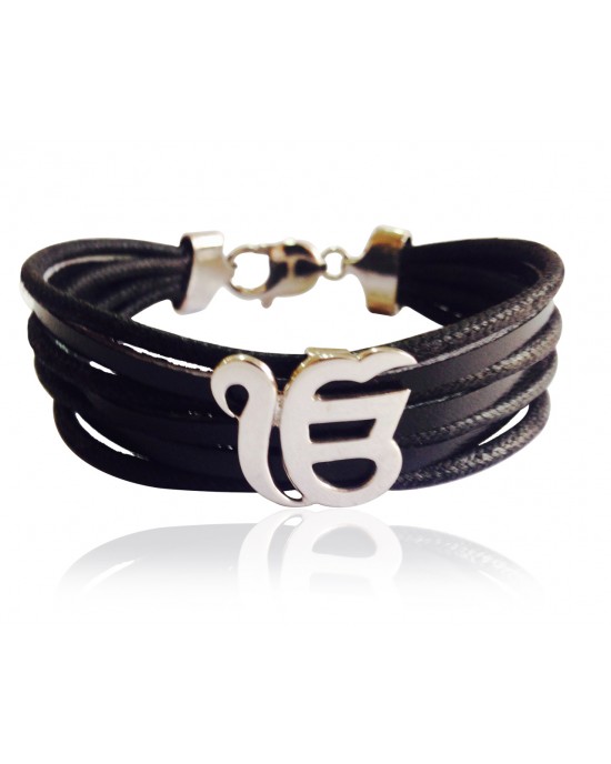 Wide Leather Band Ik Onkar Bracelet Wide Leather Band Ik Onkar Bracelet