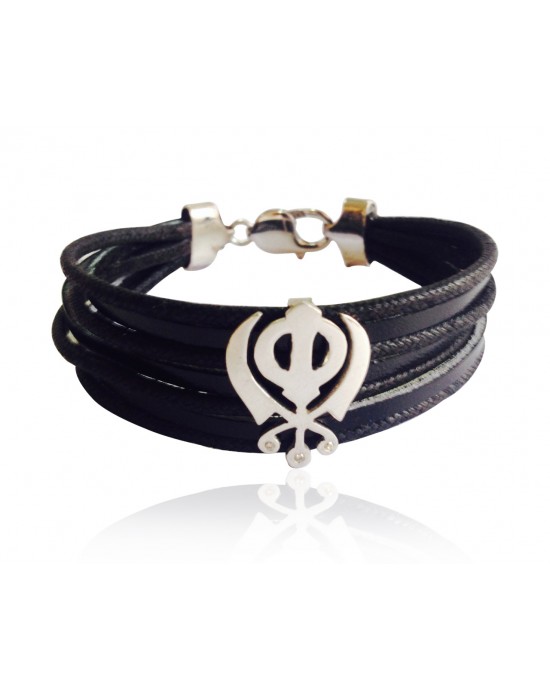 Wide Leather Khanda Bracelet Wide Leather Khanda Bracelet