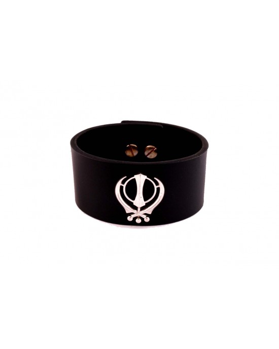 Khanda on wide Leather Band Khanda on wide Leather Band