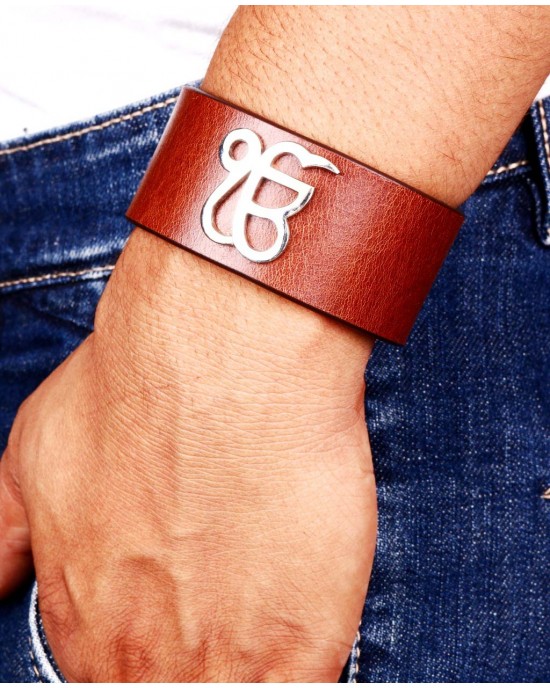 Wide Leather Ik Onkar Men’s Bracelet Wide Leather Ik Onkar Men’s Bracelet