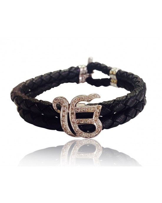 Ik onkar leather bracelet with diamonds Ik onkar leather bracelet with diamonds