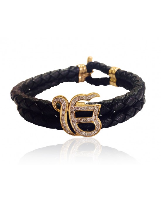 Ik onkar leather bracelet with diamonds Ik onkar leather bracelet with diamonds