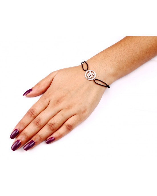 Ik Onkaar Bracelet in 925 Silver with Diamond on size adjustable Nylon Thread Ik Onkaar Bracelet in 925 Silver with Diamond on size adjustable Nylon Thread