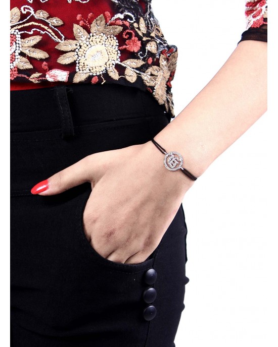 Ik Onkaar Bracelet in 925 Silver with Diamond on size adjustable Nylon Thread Ik Onkaar Bracelet in 925 Silver with Diamond on size adjustable Nylon Thread