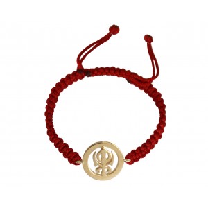 Gold Plated Khanda Rakhi in Sterling Silver On Size Adjustable Thread Bracelet