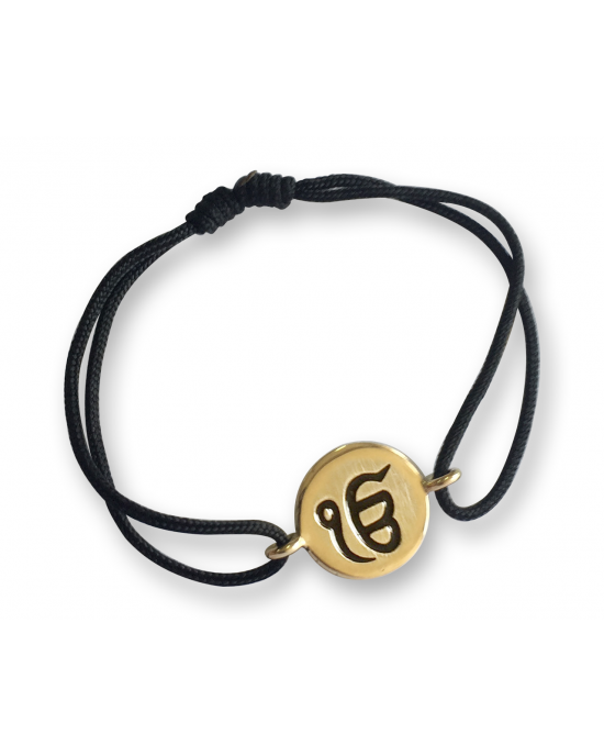 Authentic Ik Onkar Bracelet in 14k Gold for New Born Baby on adjustable black thread nazaria Authentic Ik Onkar Bracelet in 14k Gold for New Born Baby on adjustable black thread nazaria