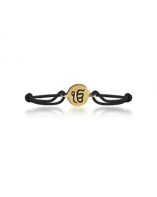Authentic Ik Onkar Bracelet in 14k Gold for New Born Baby on adjustable black thread nazaria Authentic Ik Onkar Bracelet in 14k Gold for New Born Baby on adjustable black thread nazaria
