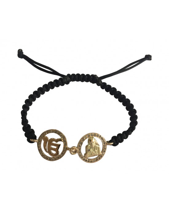 Ik Onkaar & Sai Baba Gold Bracelet with Diamonds on Adjustable Thread Ik Onkaar & Sai Baba Gold Bracelet with Diamonds on Adjustable Thread