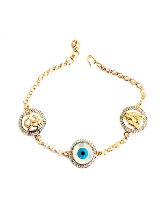Om, Evil Eye and Sai Ram bracelet with 14mm charms in Gold Om, Evil Eye and Sai Ram bracelet with 14mm charms in Gold