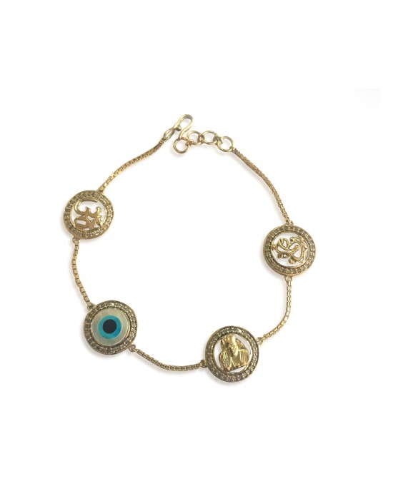 Evileye, Aum, Ganesh & Sairam Bracelet in gold & diamonds with 12mm charms Evileye, Aum, Ganesh & Sairam Bracelet in gold & diamonds with 12mm charms