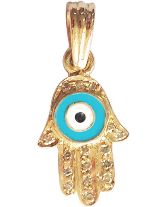 Evil Eye Gold Charm with Fatima's Hand Evil Eye Gold Charm with Fatima's Hand
