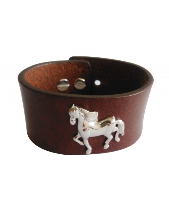 Silver Horse Leather Wrist Band Silver Horse Leather Wrist Band