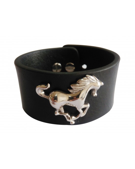 Silver Horse Leather Wrist Band Silver Horse Leather Wrist Band