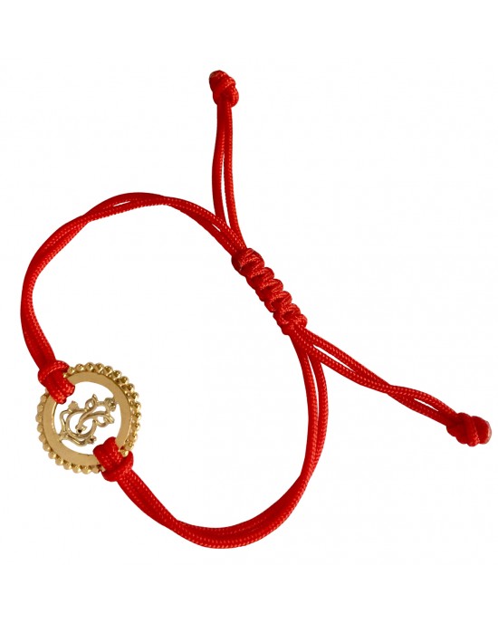 Gold Plated Ganesh Rakhi In Silver On Free Size Adjustable Thread Gold Plated Ganesh Rakhi In Silver On Free Size Adjustable Thread