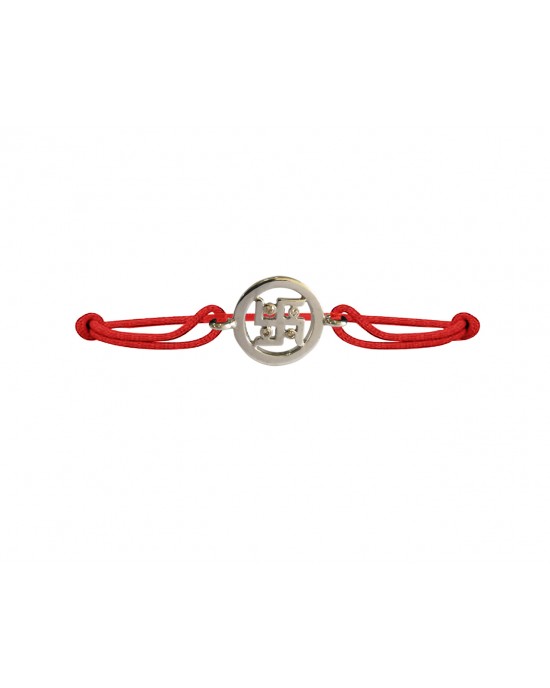 Swastika Bracelet in silver with diamonds on adjustable thread Swastika Bracelet in silver with diamonds on adjustable thread