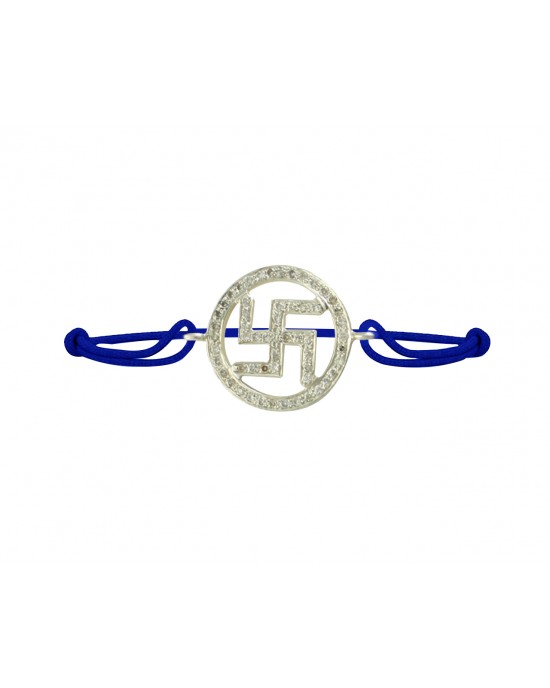 Swastik Diamond Bracelet in 925 Silver on Size Adjustable Nylon Thread Swastik Diamond Bracelet in 925 Silver on Size Adjustable Nylon Thread