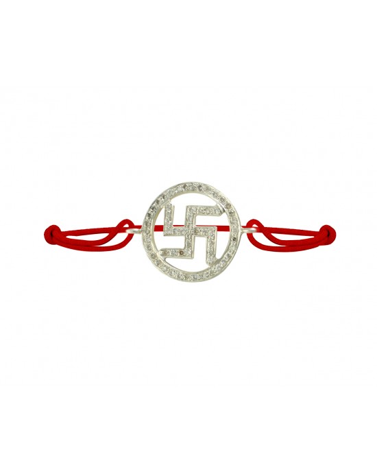 Swastik Diamond Bracelet in 925 Silver on Size Adjustable Nylon Thread Swastik Diamond Bracelet in 925 Silver on Size Adjustable Nylon Thread