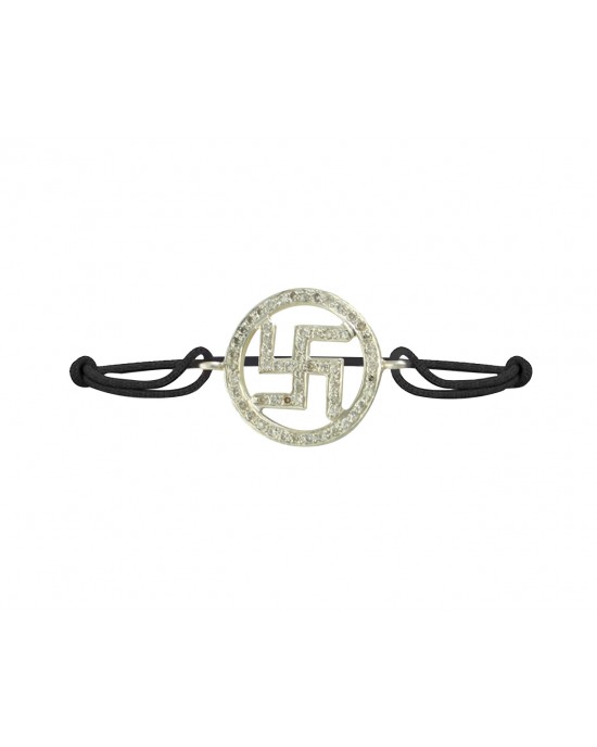 Swastik Diamond Bracelet in 925 Silver on Size Adjustable Nylon Thread Swastik Diamond Bracelet in 925 Silver on Size Adjustable Nylon Thread