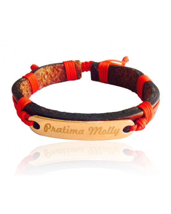 Gold Identity Bracelet on Leather Gold Identity Bracelet on Leather