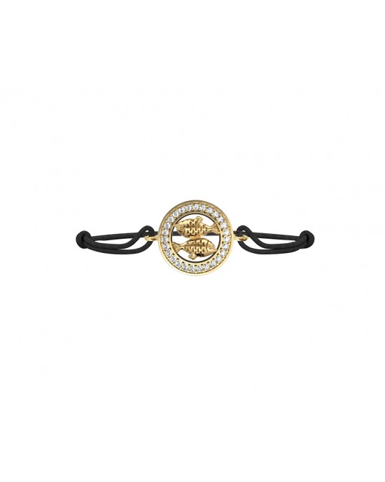 Pisces Bracelet in 14kt Gold with Diamonds On Size Adjustable Nylon Thread Pisces Bracelet in 14kt Gold with Diamonds On Size Adjustable Nylon Thread