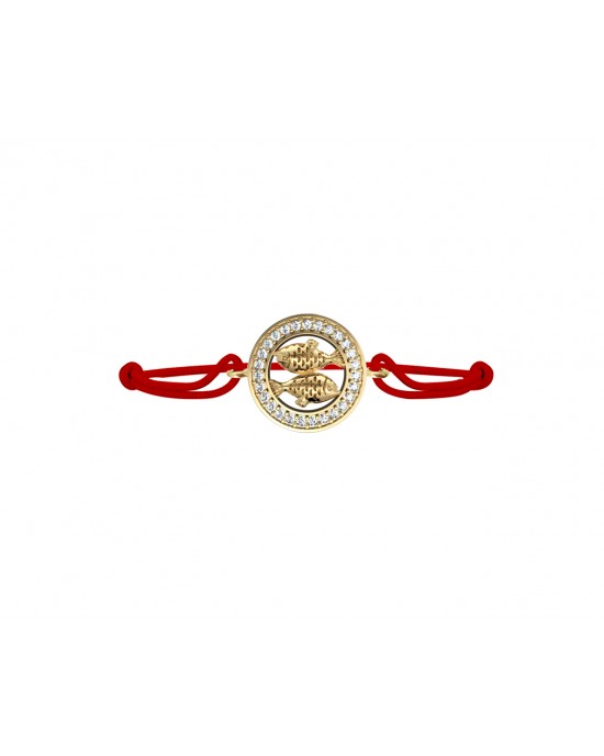 Pisces Bracelet in 14kt Gold with Diamonds On Size Adjustable Nylon Thread Pisces Bracelet in 14kt Gold with Diamonds On Size Adjustable Nylon Thread