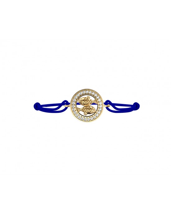 Pisces Bracelet in 14kt Gold with Diamonds On Size Adjustable Nylon Thread Pisces Bracelet in 14kt Gold with Diamonds On Size Adjustable Nylon Thread