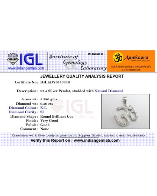 Om Pendant in Silver with Diamond Om Pendant in Silver with Diamond