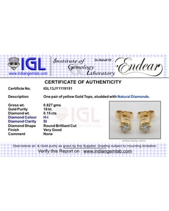 Single diamond Earstuds Single diamond Earstuds