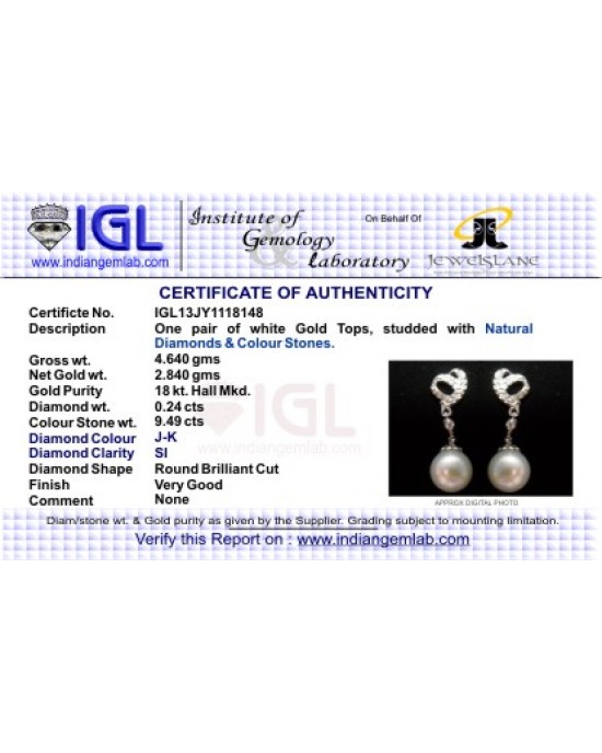 Pearl Drop Earrings in White Gold Pearl Drop Earrings in White Gold