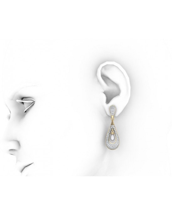 Attractive Slender Pearl & Diamond Earrings Attractive Slender Pearl & Diamond Earrings